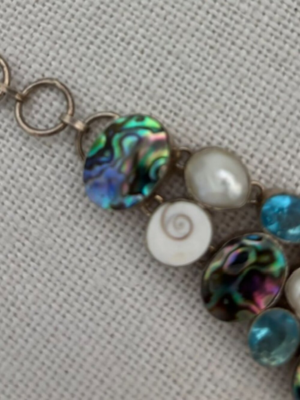 Abalone, Blue Topaz and Pearl Sterling Silver Bracelet